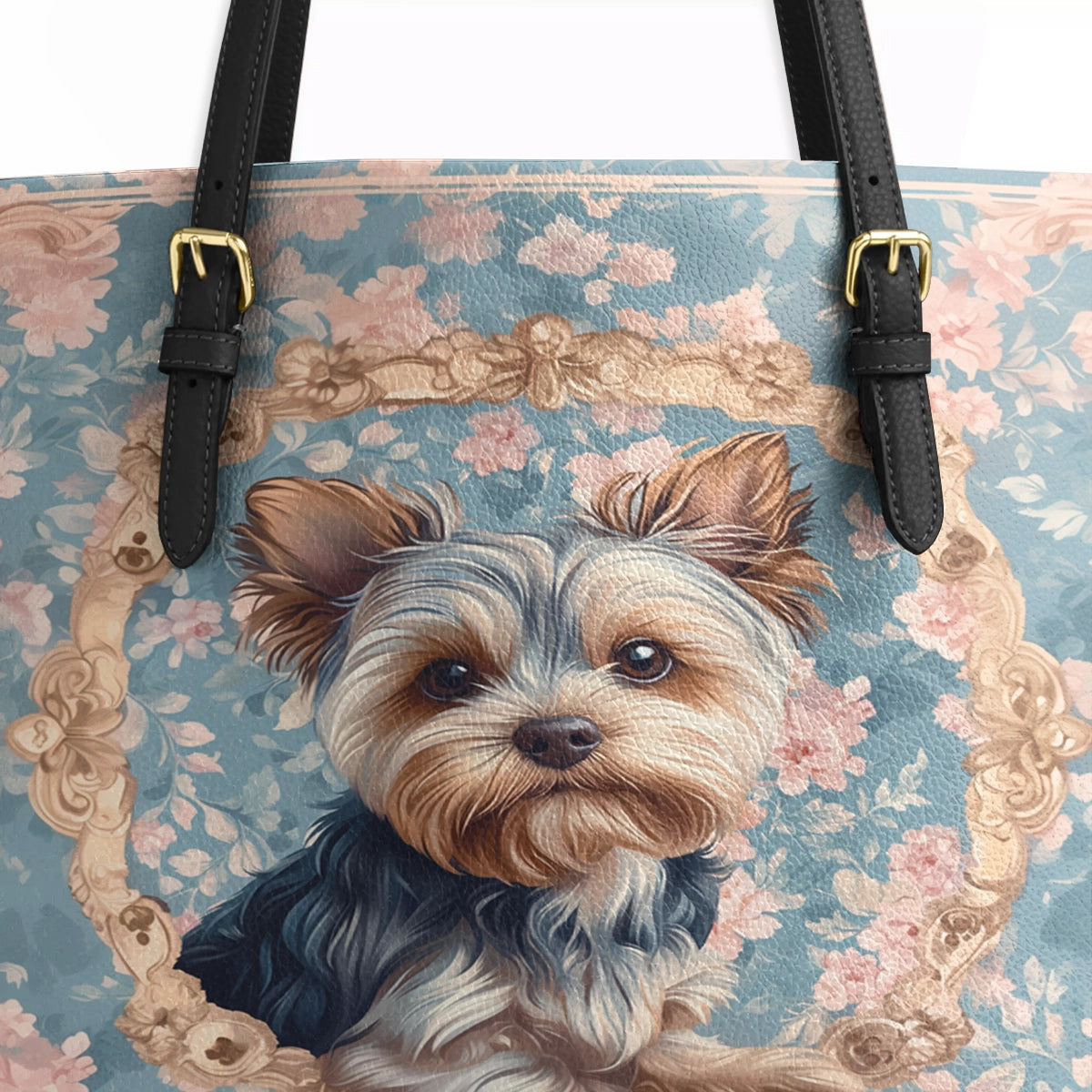 Shineful Leather Tote Bag Yorkie Blossom Elegance
