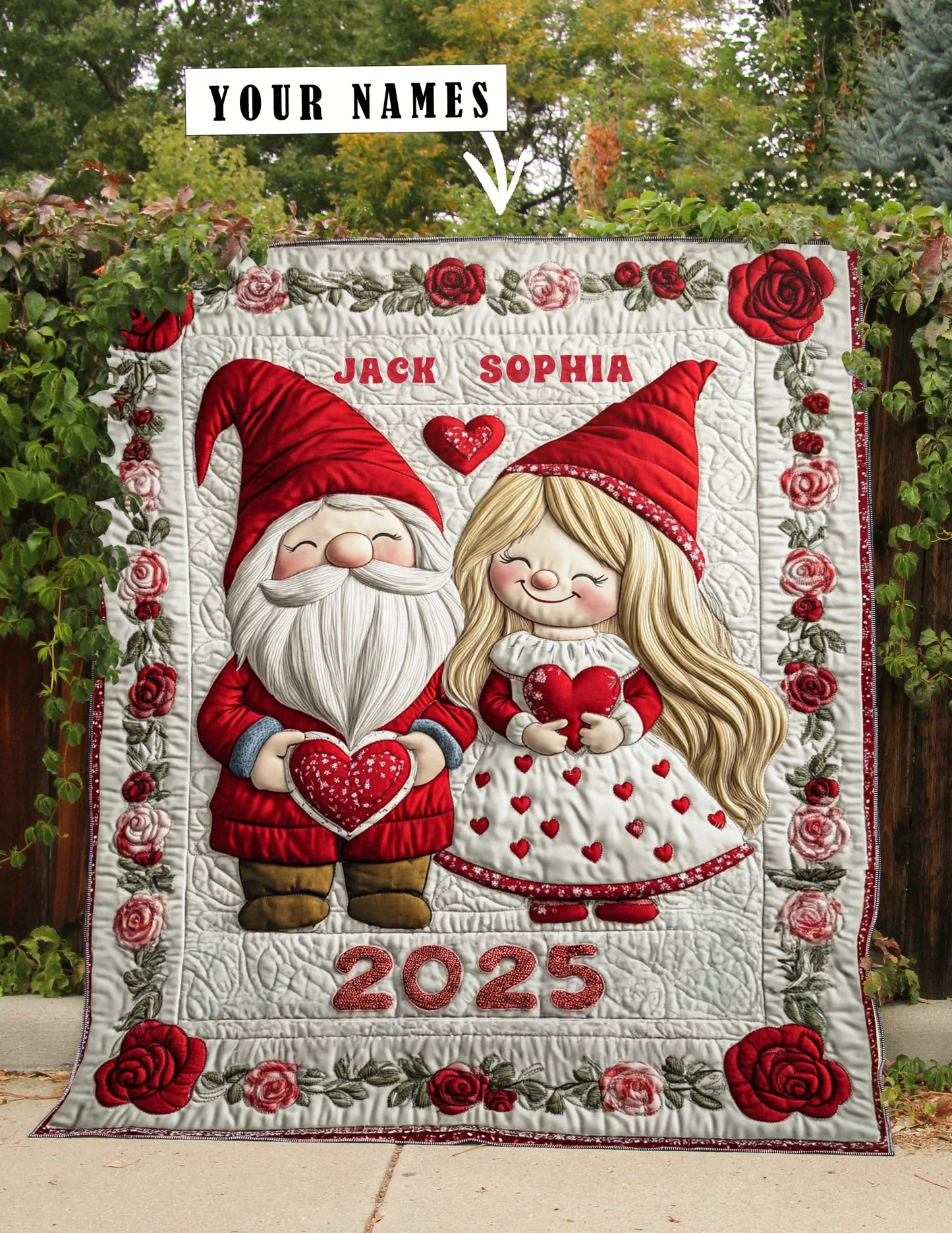 Shineful Flat Print Faux Quilt Blanket - Personalized Valentine Couple Bliss