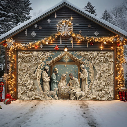 Shineful Garage Door Banner Decoration - Starry Night Adoration Nativity