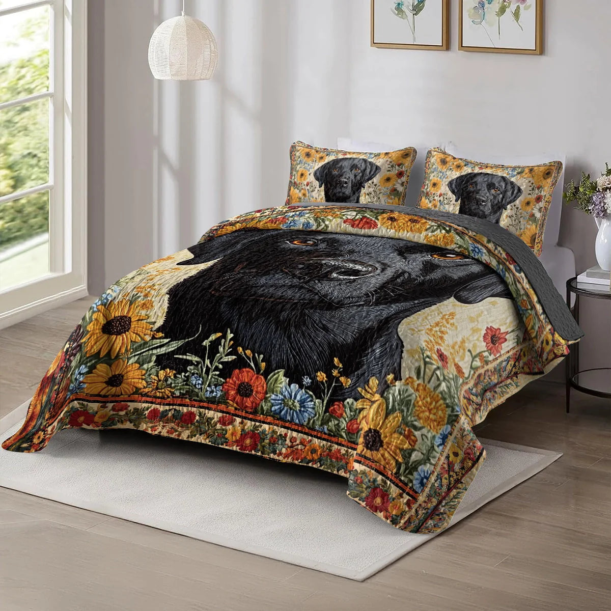 Shineful All Season Quilt 3-Piece Set - Labrador's Floral Tapestry