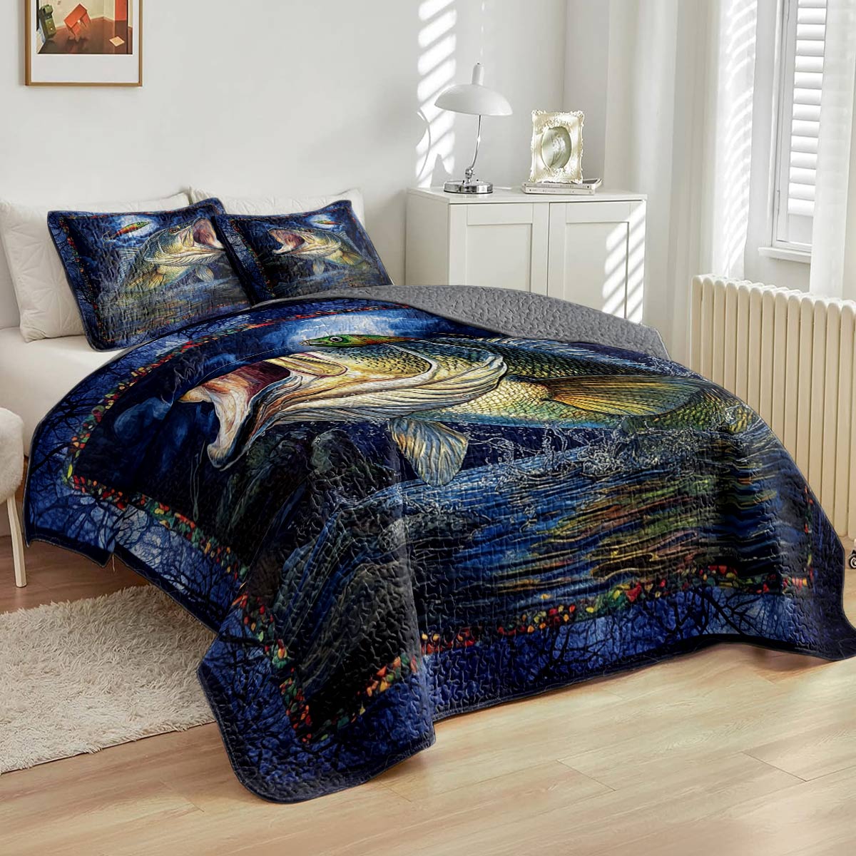 Shineful All Season Quilt 3-Piece Set Stateliness Largemouth Bass