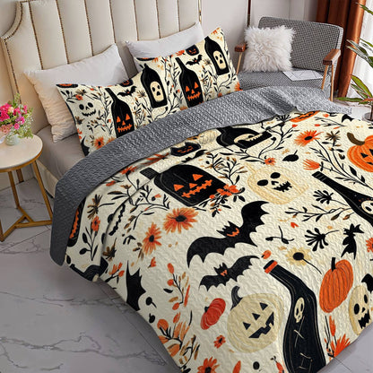 Shineful All Season Quilt 3-Piece Set Happy Halloween Wine Bottles