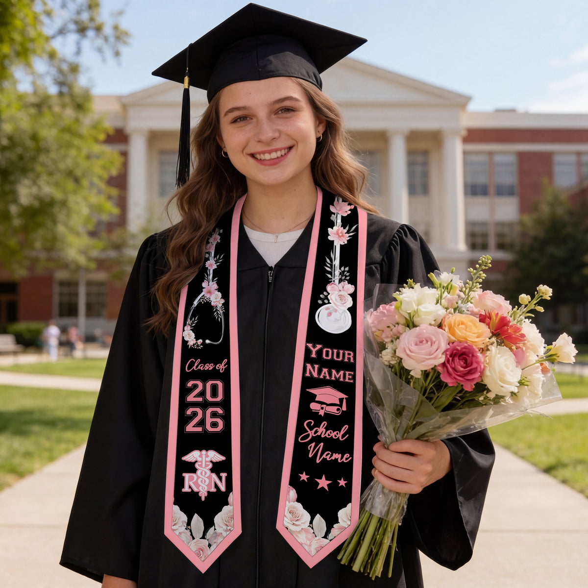 Shineful Graduation Sash Personalized Elegant RN Bloom
