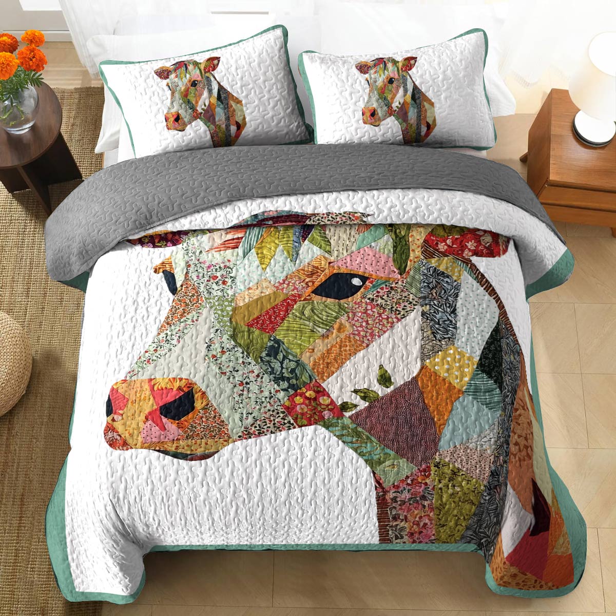 Shineful All Season Quilt 3-Piece Set - Moo-saic Meadow
