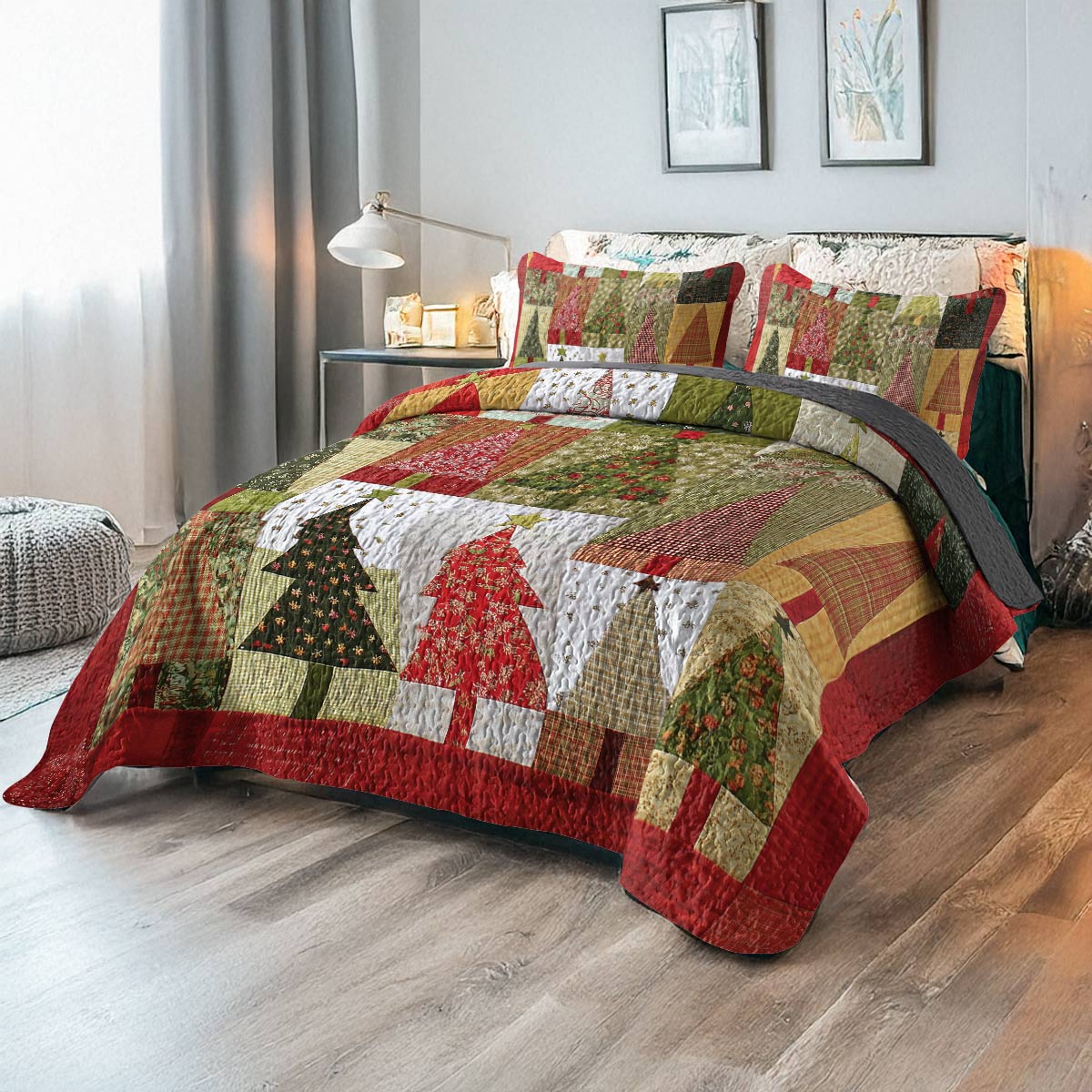 Shineful All Season Quilt 3-Piece Set - Patchwork Christmas Tree