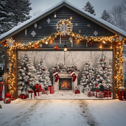 Shineful Garage Door Banner Decoration Cozy Christmas Fireplace