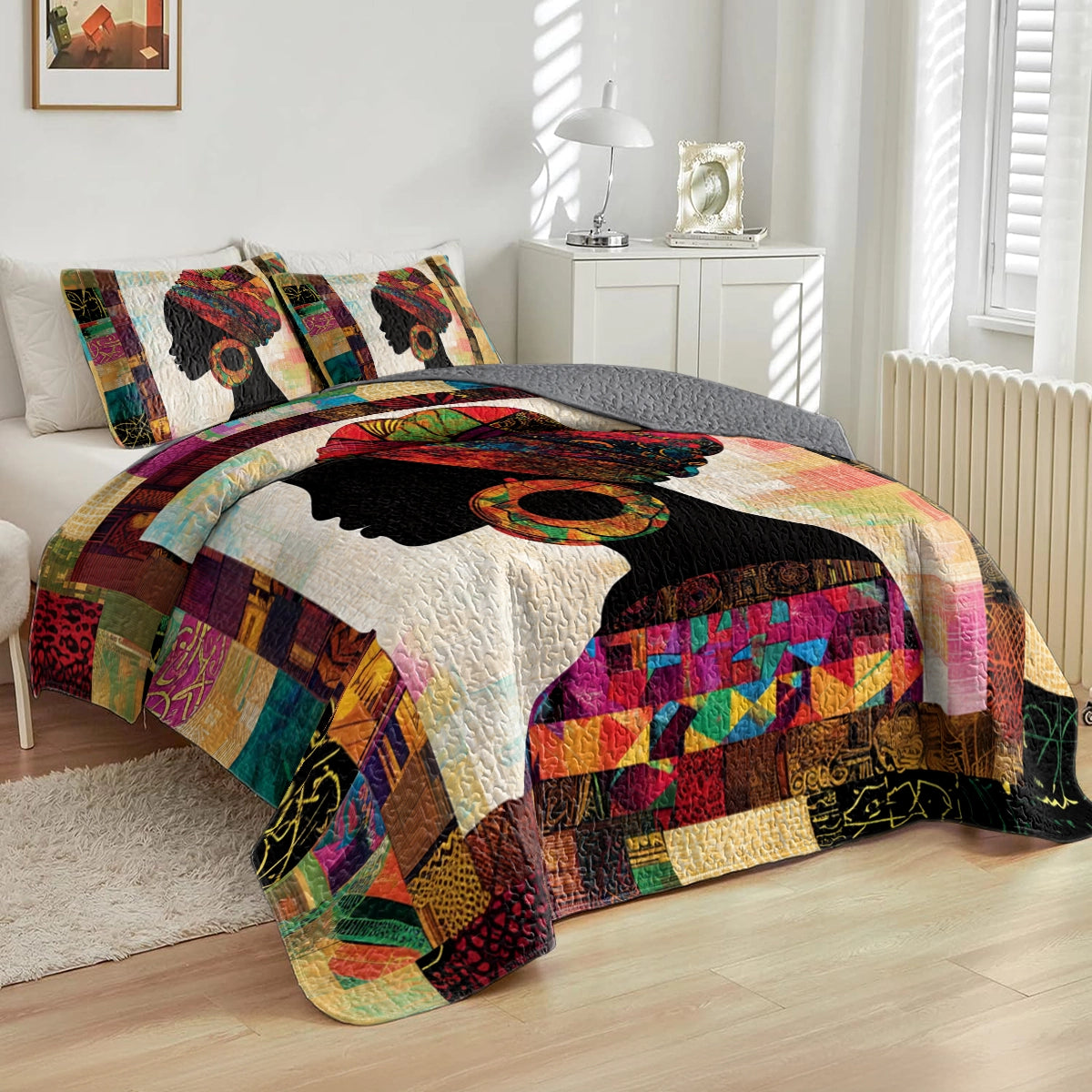 Shineful All Season Quilt 3-Piece Set Black Woman Portrait