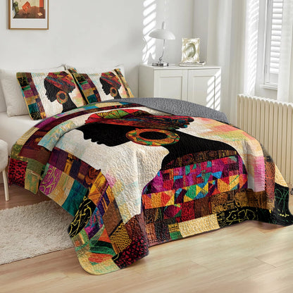 Shineful All Season Quilt 3-Piece Set Black Woman Portrait