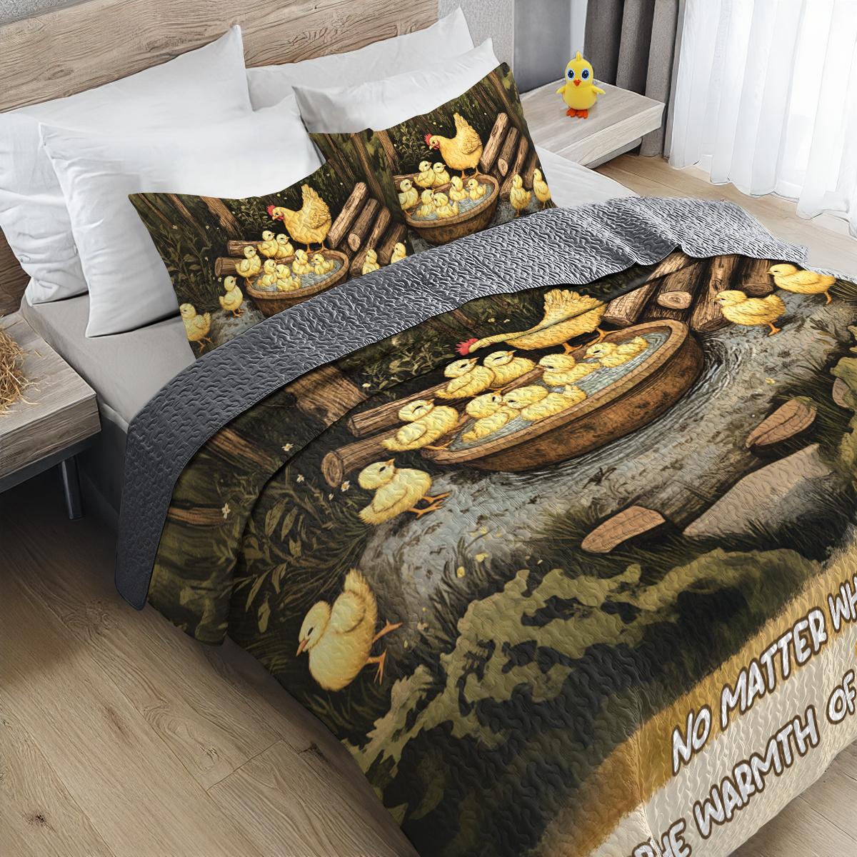 Shineful All Season Quilt 3-Piece Set Mama Hen & Baby Chicks