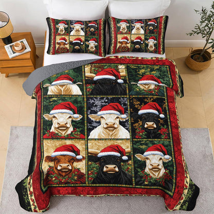 Shineful All Season Quilt 3-Piece Set Christmas Cow