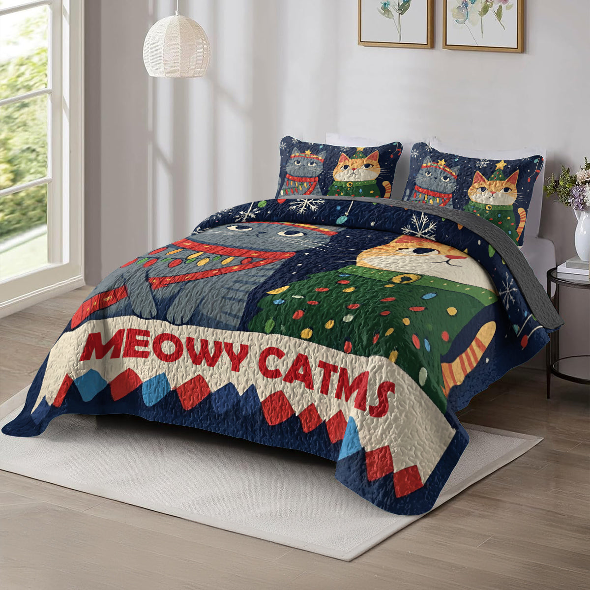 Shineful All Season Quilt 3-Piece Set Meowy Catmas