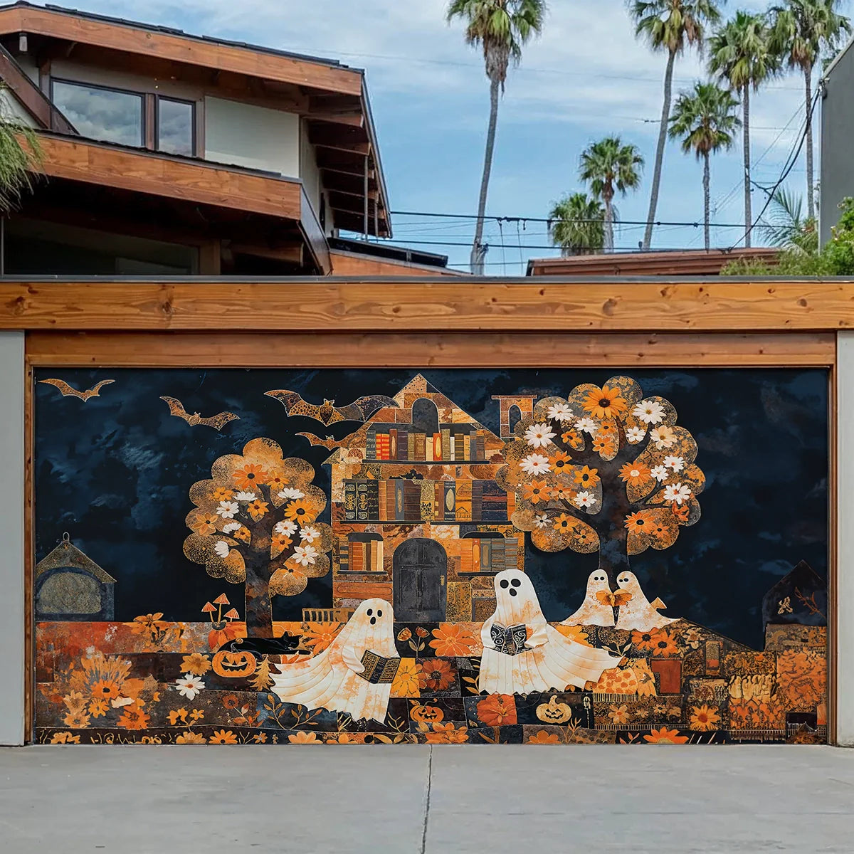 Shineful Garage Door Banner Decoration - Ghostly Books House