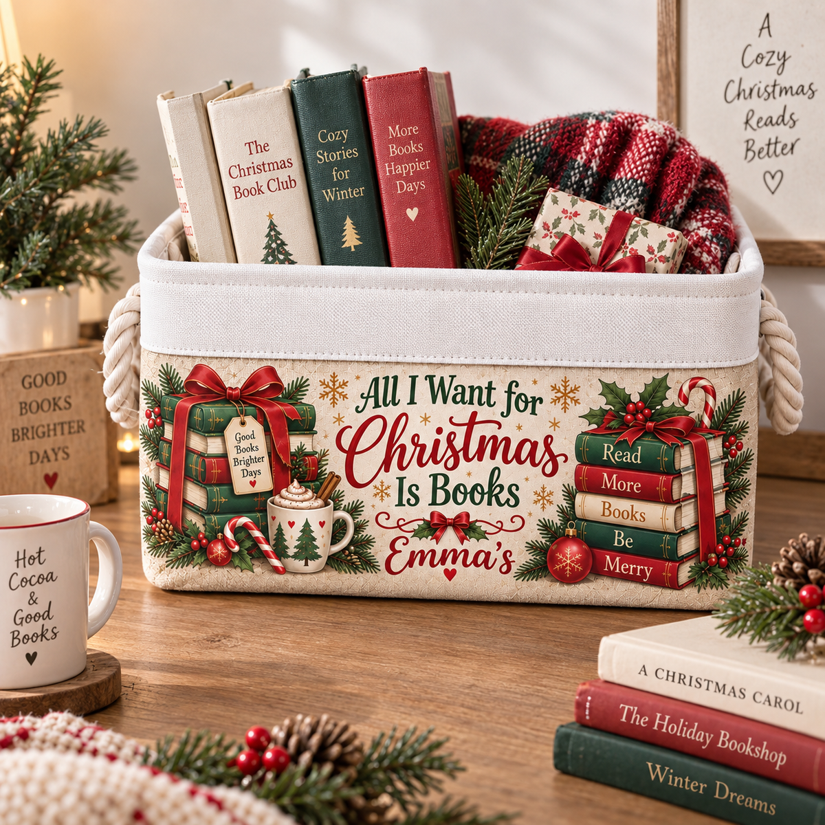 Shineful Personalized Christmas Reading Book Basket