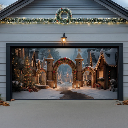Shineful Garage Door Banner Decoration Enchanted Christmas Village Gate