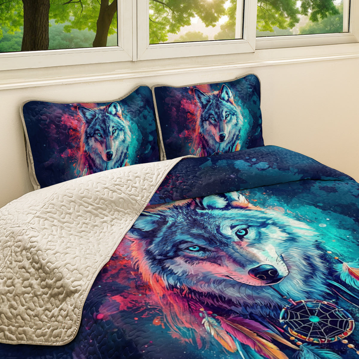 Shineful All Season Quilt 3-Piece Set Cosmic Wolf