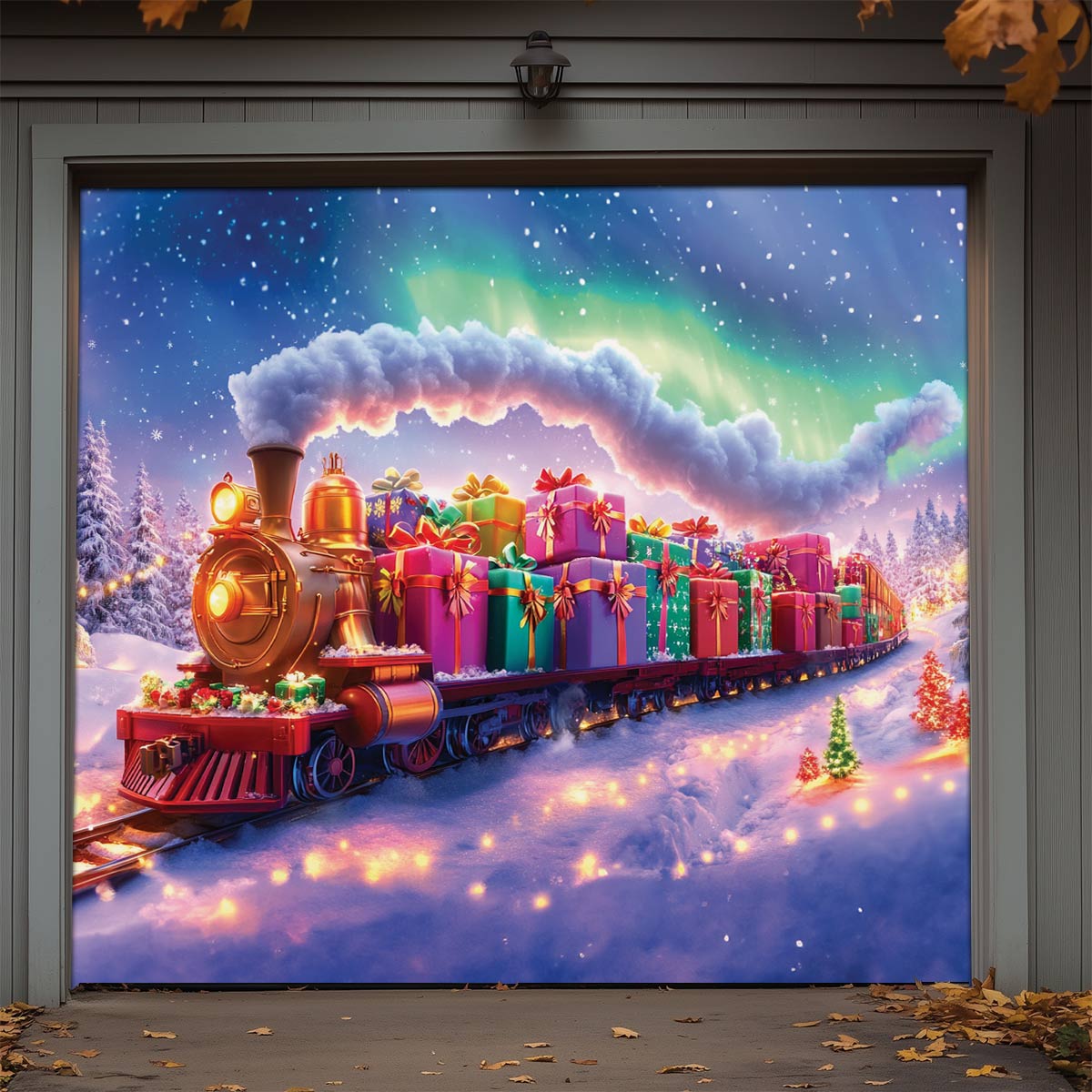 Shineful Garage Door Banner Decoration Festive Train Journey