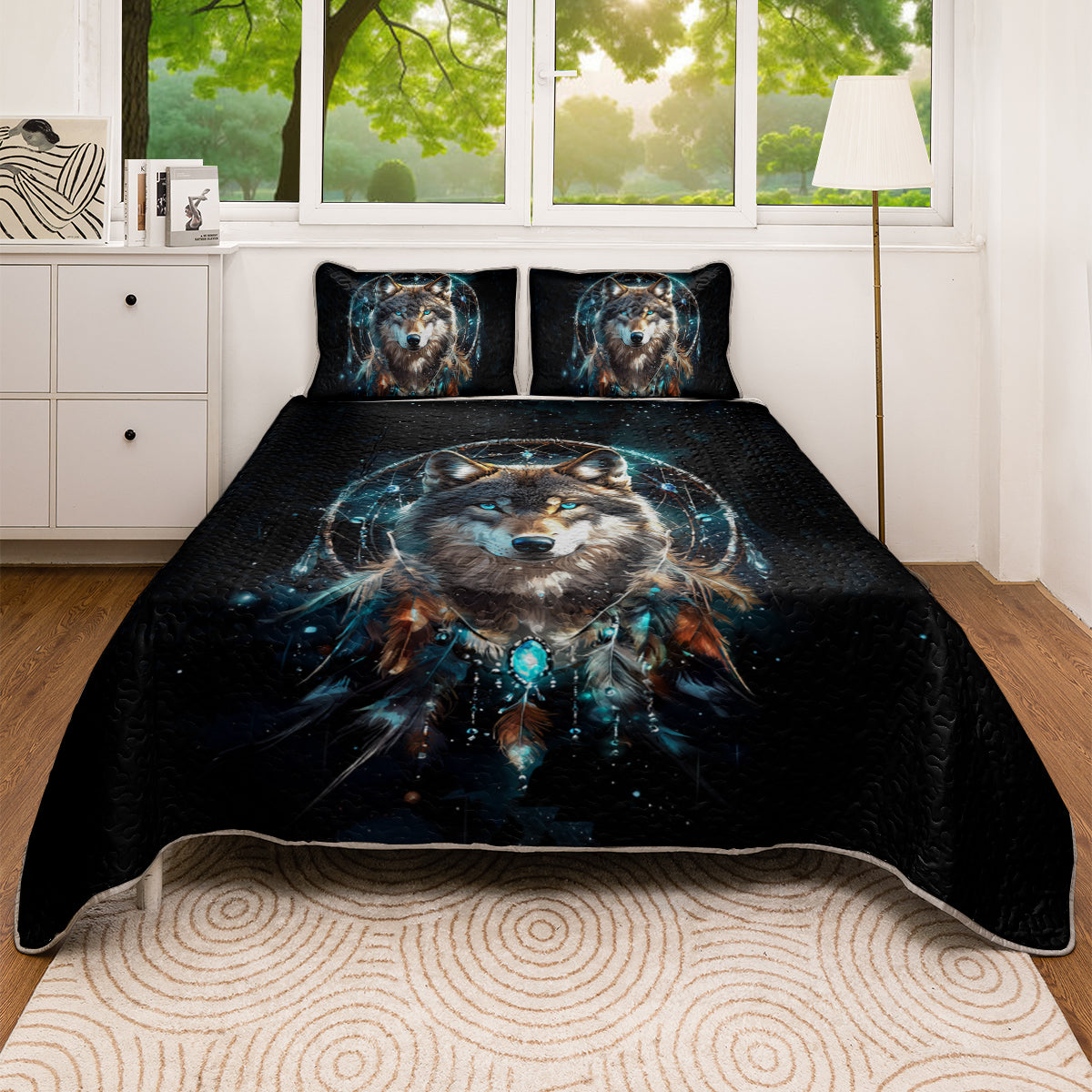 Shineful All Season Quilt 3-Piece Set Wolf Dreamcatcher