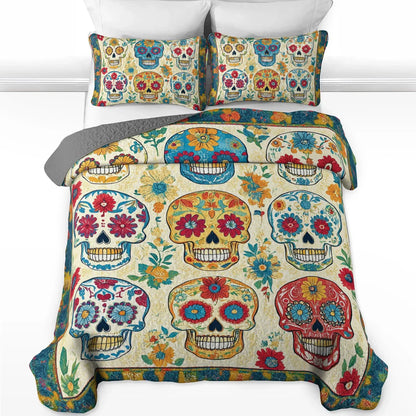 Shineful All Season Quilt 3-Piece Set Floral Skull Dreams Halloween