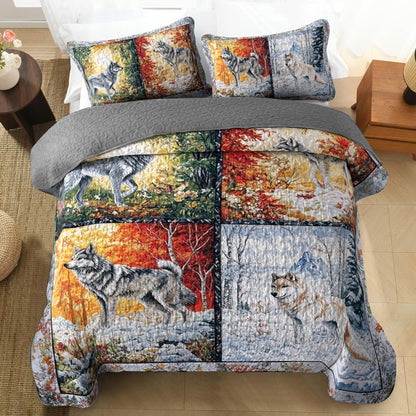 Shineful All Season Quilt 3-Piece Set Wolf Seasons Quilt