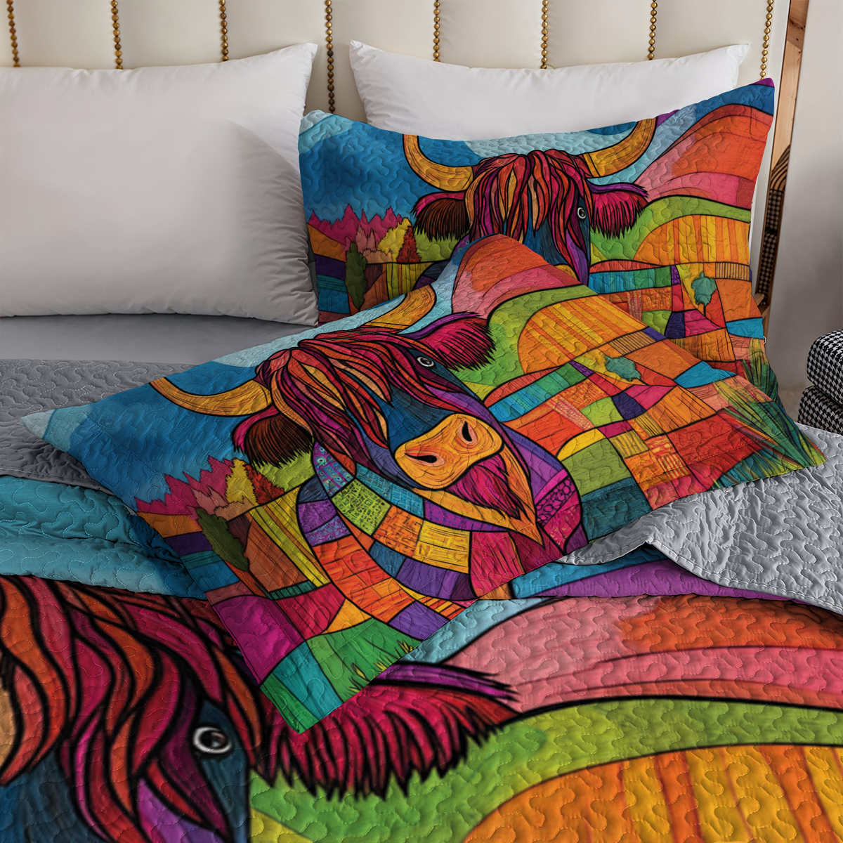 Shineful All Season Quilt 3-Piece Set - Vibrant Highland Cow