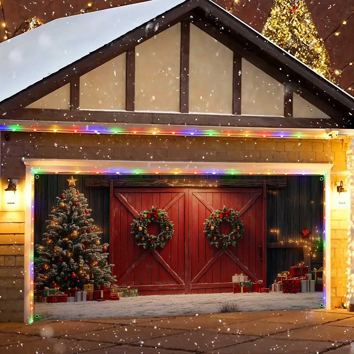 Shineful Garage Door Banner Decoration Christmas Red Barn