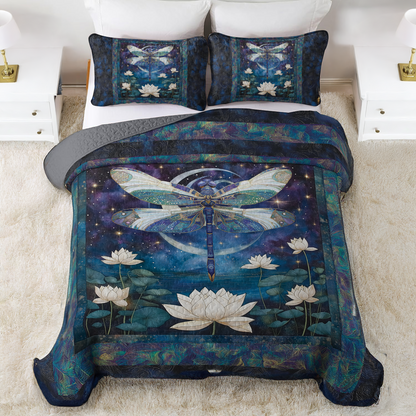 Shineful All Season Quilt 3-Piece Set  Celestial Dragonfly And Lotus