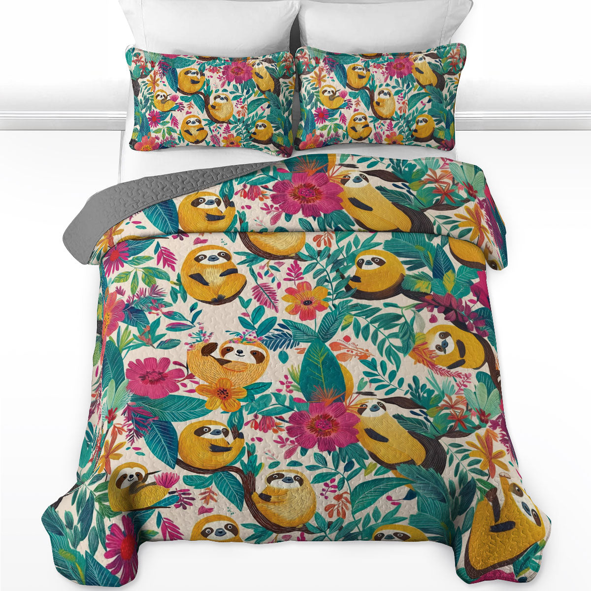 Shineful All Season Quilt 3-Piece Set Sloth Funny