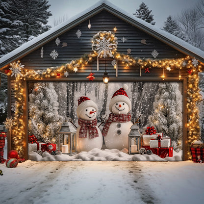 Shineful Garage Door Banner Decoration Winter Forest Cheerful Snowman Couple