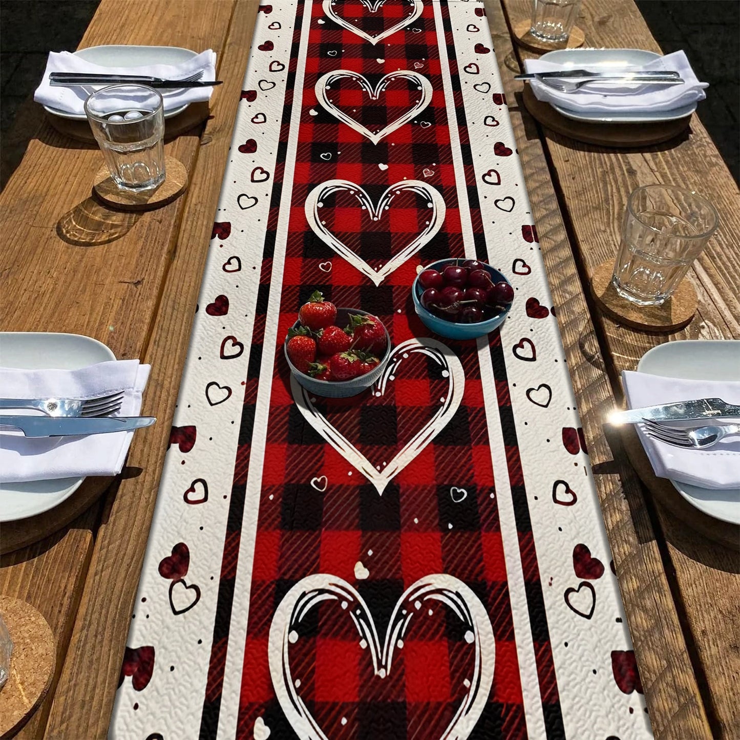 Shineful 2D Flat Print Quilted Table Runner Valentine Loving Hearts