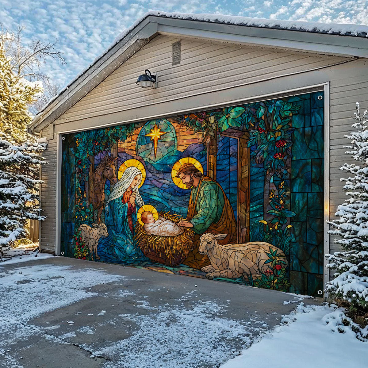 Shineful Garage Door Banner Decoration Holy Nativity