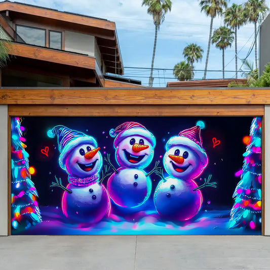 Shineful Garage Door Banner Decoration - Neon Snowman Trio