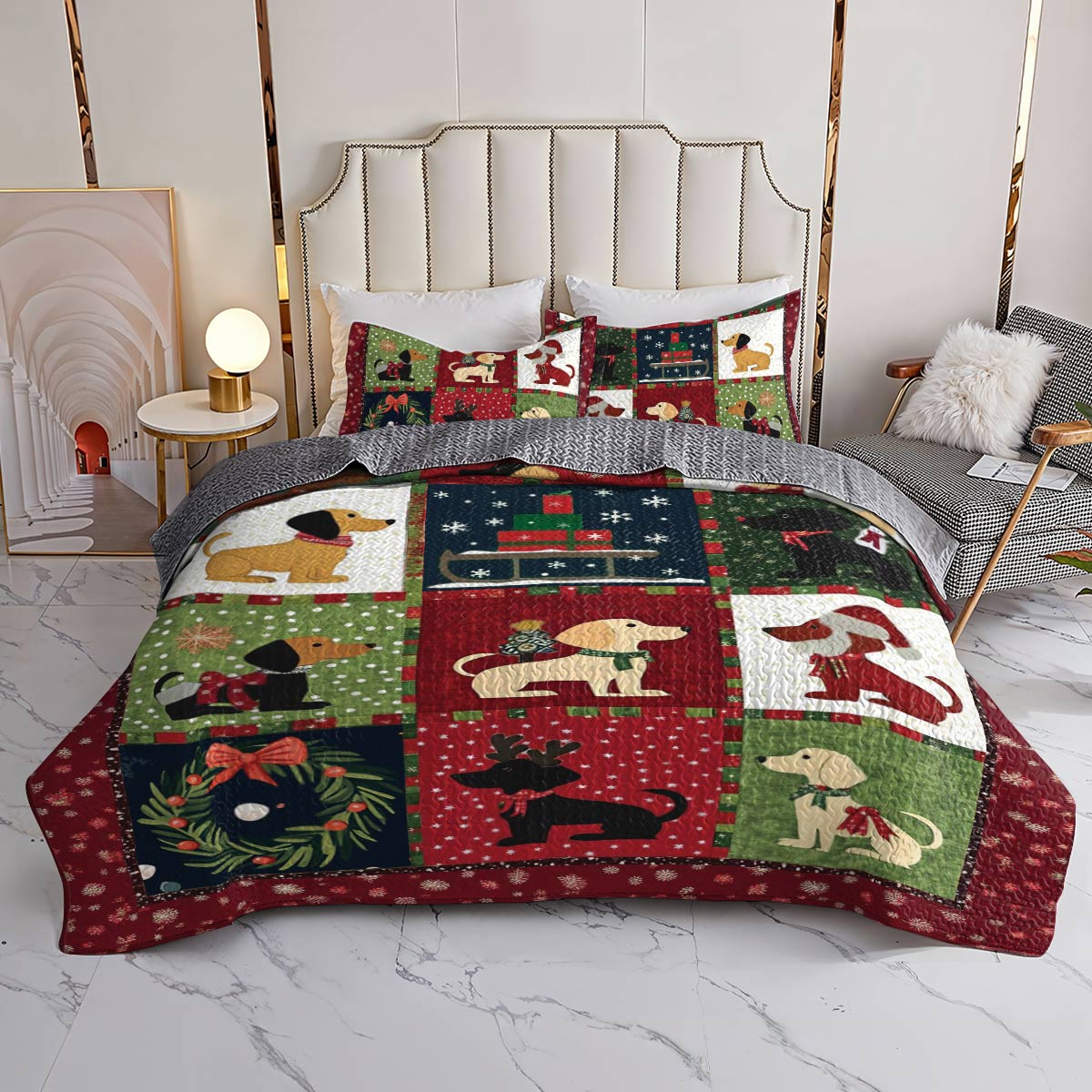 Shineful All Season Quilt 3-Piece Set Festive Dachshunds