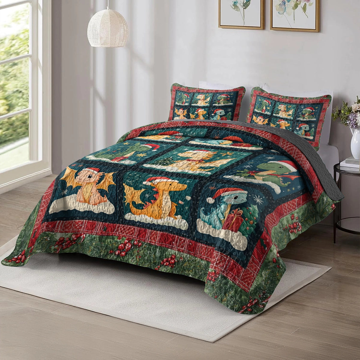 Shineful All Season Quilt 3-Piece Set - Holiday Dragon Delight