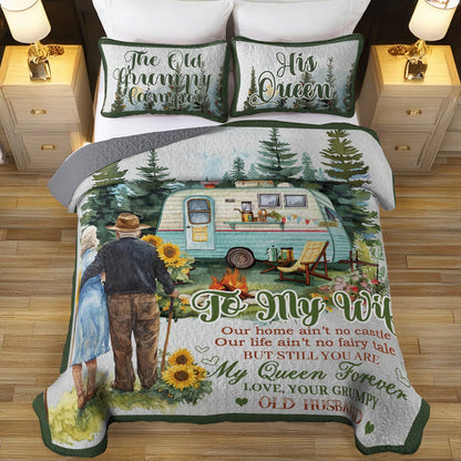 Shineful All Season Quilt 3-Piece Set Camping Partners Quote