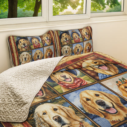 Shineful All Season Quilt 3-Piece Set Happy Golden Retriever
