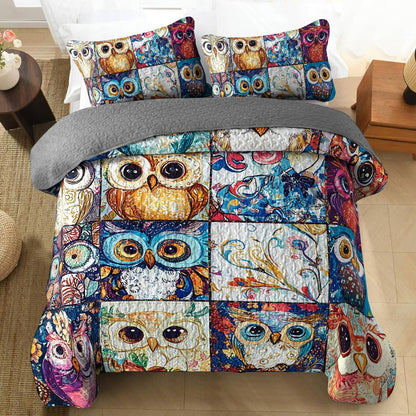 Shineful All Season Quilt 3-Piece Set Cute Colorful Owls