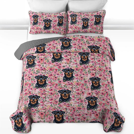 Shineful All Season Quilt 3-Piece Set Floral Rottie Dream