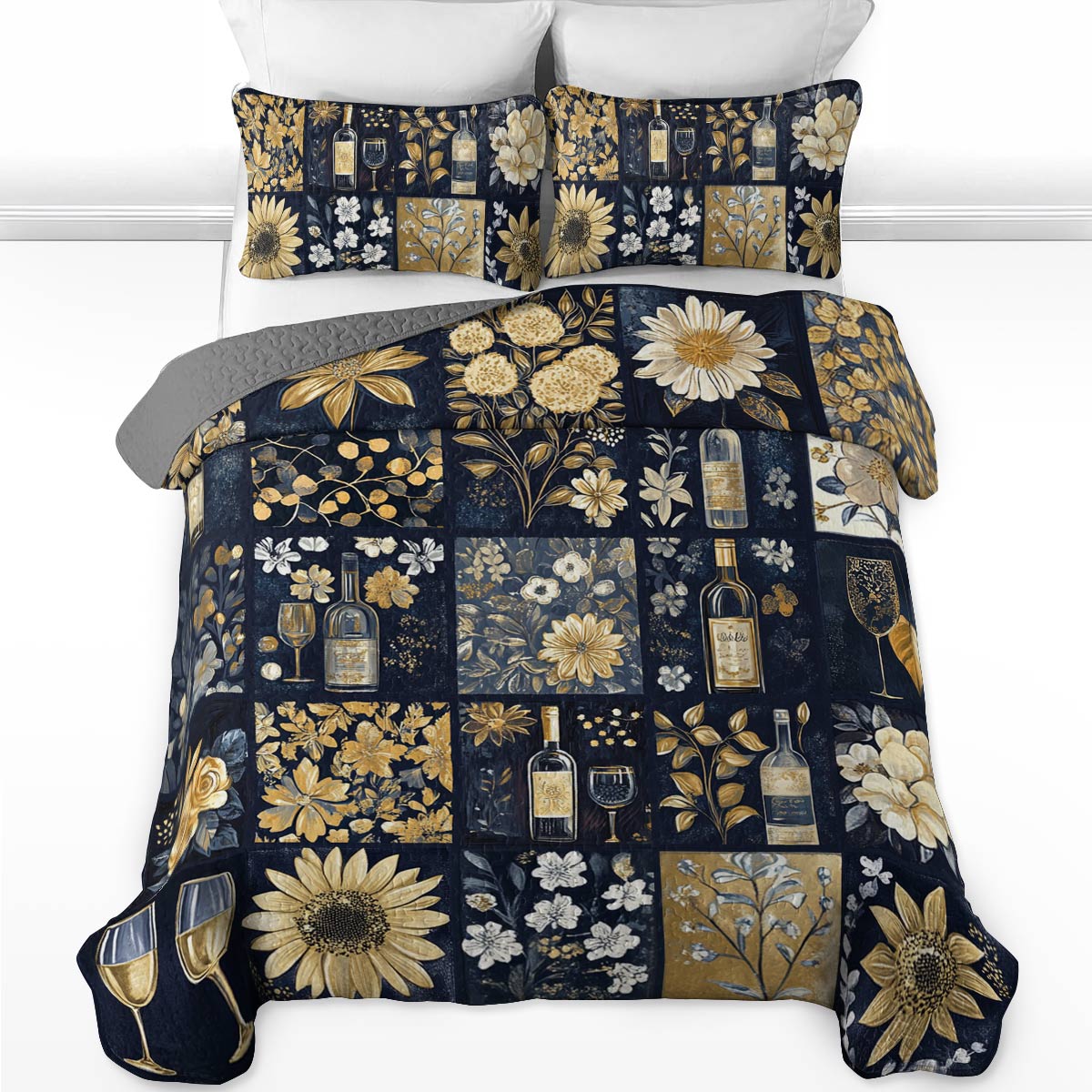 Shineful All Season Quilt 3-Piece Set Subtlety Wine Floral