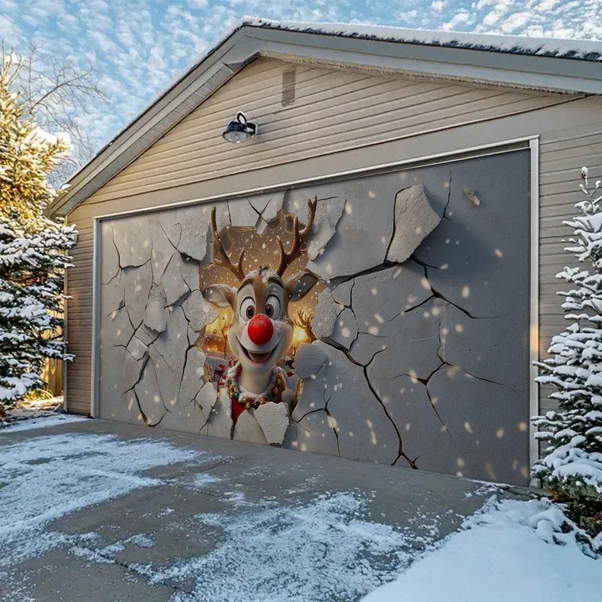Shineful Garage Door Banner Decoration - 3D Reindeer