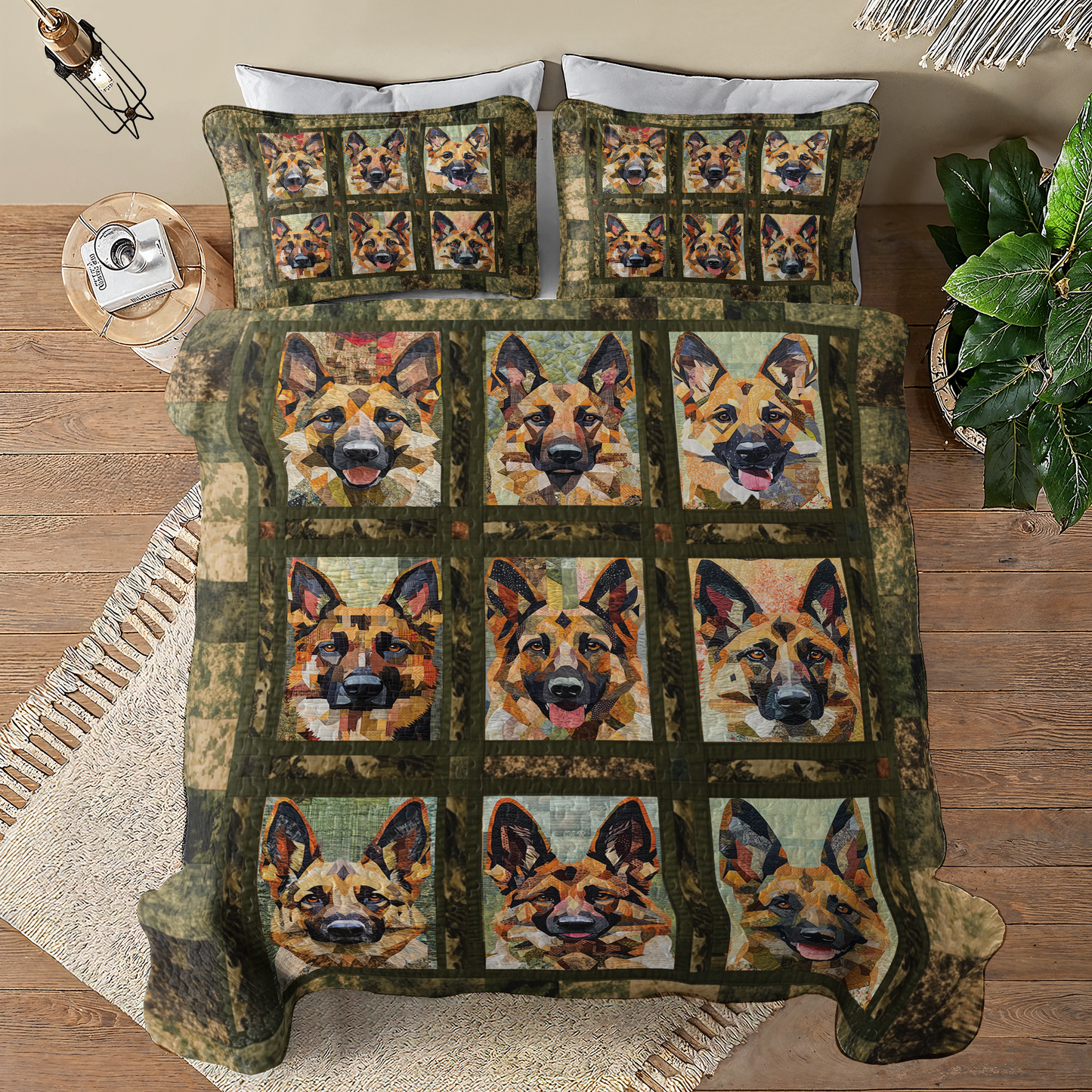 Shineful All Season Quilt 3-Piece Set German Shepherd Camouflage