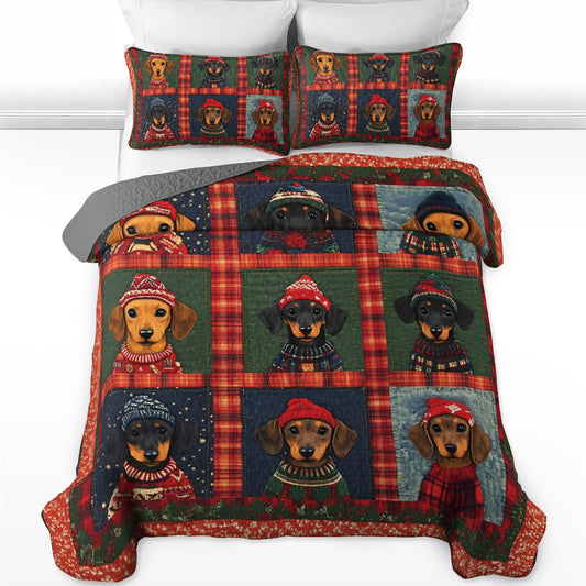 Shineful All Season Quilt 3-Piece Set Christmas Dachshund