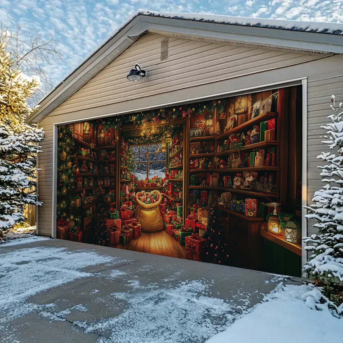 Shineful Garage Door Banner Decoration - Santa's Gift Workshop