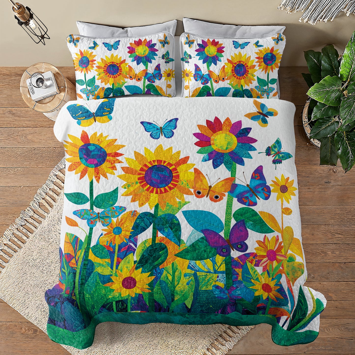 Shineful All Season Quilt 3-Piece Set - Colorful Sunflower Garden Dream