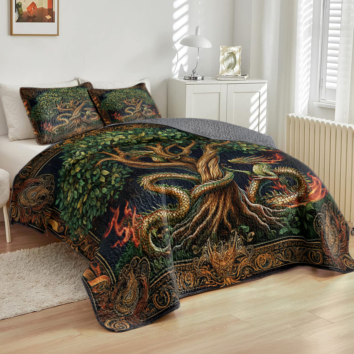 Shineful All Season Quilt 3-Piece Set Dragon & Tree Of Life