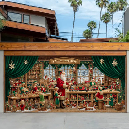Shineful Garage Door Banner Decoration Santa’s Emerald Toy Workshop