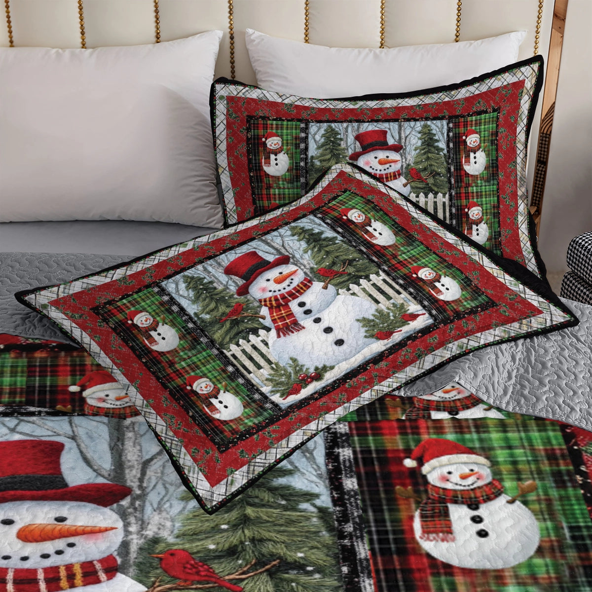 Shineful All Season Quilt 3-Piece Set - Snowman’s Cozy Forest