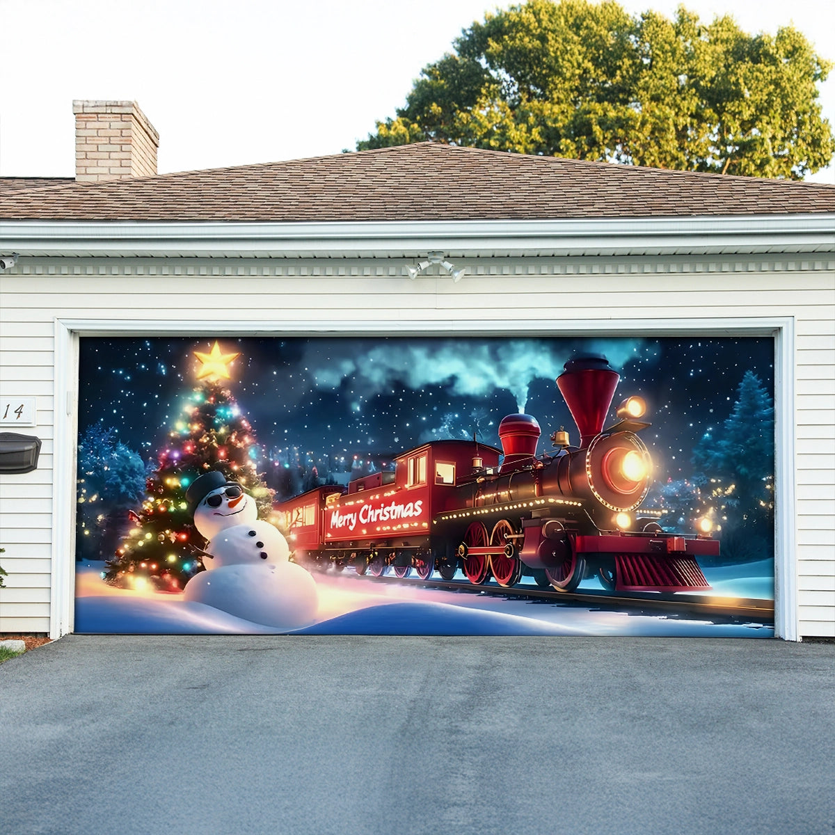 Shineful Garage Door Banner Decoration Holiday Train of Lights