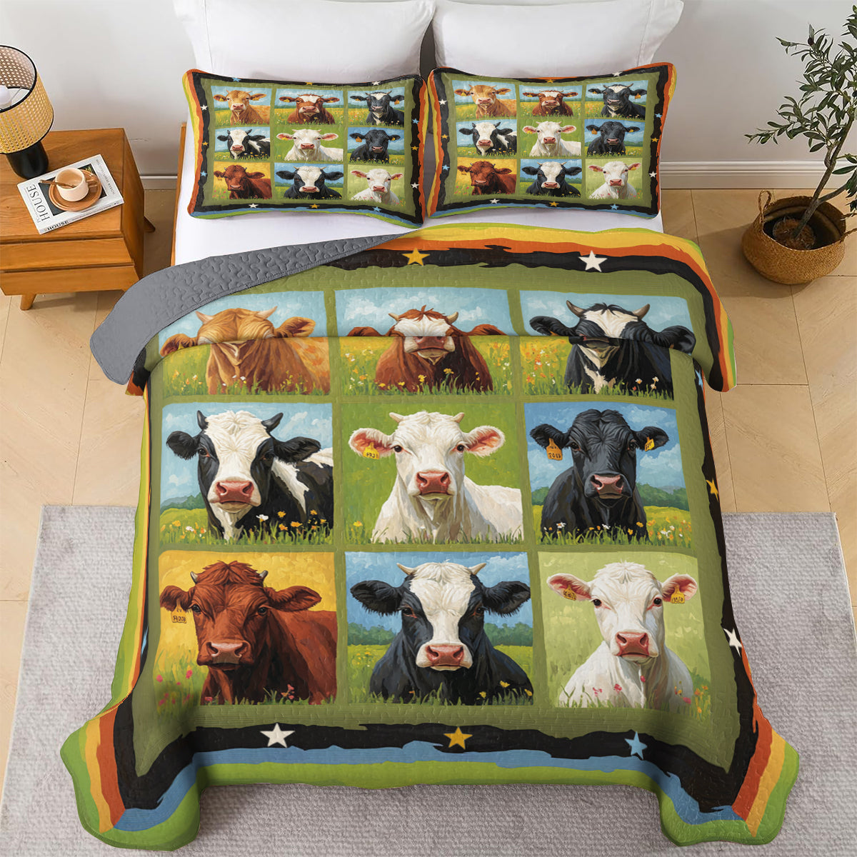 Shineful All Season Quilt 3-Piece Set Funny Cow Field