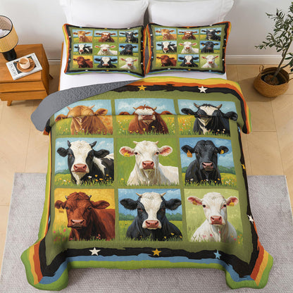 Shineful All Season Quilt 3-Piece Set Funny Cow Field
