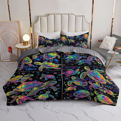 Shineful All Season Quilt 3-Piece Set Neon Bubble Sea Turtle